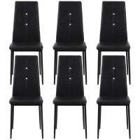 HOMCOM Set of 6 Button Tufted Back Side Chairs with Upholstered Seat, Steel Legs for Living Room, Kitchen, Bedroom, Black(m-2)