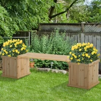Outsunny Garden Planter with Raised Garden Bed Bench for Patio Park, 69.25" x 15" x 15.75", Natural(m-8)