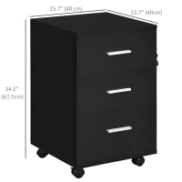 Vinsetto Mobile Filing Cabinet with Wheels, 3 Drawer File Cabinet with Lock and Keys for Home Office, Black(m-3)