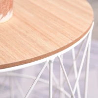 HOMCOM Nesting Coffee Tables Set of 2 with Metal Wire, Storage Basket, Round Side Table End Table for Living Room, Bedroom, White and Natural(m-10)