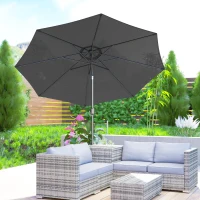 Outsunny 10' x 8' Round Market Umbrella, Patio Umbrella with Crank Handle and Tilt, Outdoor Parasol for Garden, Bench, Lawn, Grey(m-10)
