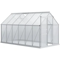 Outsunny 6' x 12' x 6.5' Walk-in Greenhouse, Polycarbonate Greenhouse with Adjustable Roof Vent, Base, Sliding Door, Clear(m-2)