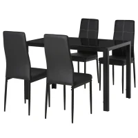 HOMCOM 5-Piece Rectangular Glass Kitchen Table and Chairs with Metal Frame and Faux Leather Upholstery for Dining Room, Black(m-2)