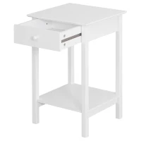 HOMCOM Multipurpose Bedside Table Night Stand W/ Drawer and Storage Shelf End Side Table Bedroom White(m-11)