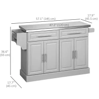 HOMCOM Rolling Kitchen Island with Storage and Stainless Steel Top, Kitchen Trolley with Drawers, Cabinets, Towel Rack(m-3)