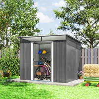 Outsunny 8.5' x 6' Small Gardening Shed Lockable Steel Utility Storage Outdoor Backyard Garden for Gardeners, Grey(m-7)