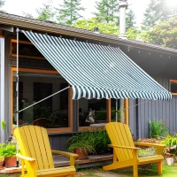 Outsunny 10x5ft Manual Retractable Awning, Patio Sun Shade Canopy Shelter with 5.6-9.2ft Support Pole, Water Resistant UV Protector, for Window, Door, Porch, Deck, Green(m-1)