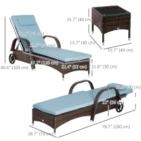Outsunny 3 Pieces Wicker Patio Lounger Set with Table, PE Rattan Outdoor Lounge Chair Set with Cushions, Wheels, 5-Level Reclining Backrest, Headrest, Brown/Grey(m-3)