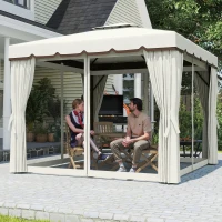 Outsunny 10' x 10' Outdoor Patio Gazebo Double Soft-top Garden Shelter Tent with Curtains, & Mesh Screen Drapes, Cream White(m-9)