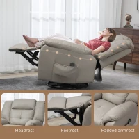 HOMCOM 8-Point Vibration Massage Recliner Chair for Living Room, PU Leather 360° Swivel Manual Reclining Sofa Rocking Chair with Remote Control, Side Pockets, Grey(m-9)