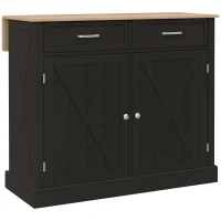 HOMCOM Kitchen Island with Drop Leaf, Rolling Kitchen Cart with 2 Drawers, Adjustable Shelves and Wood Countertop, Black(m-2)