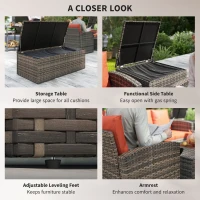 Outsunny 6 Pieces Wicker Patio Furniture Set with Cushions, 7-Seater Rattan Patio Sofa Set with Storage Table, Orange(m-6)