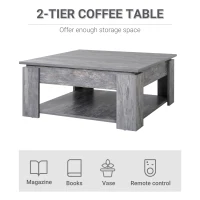 HOMCOM Modern Coffee Table with Storage Shelf, Square  Cocktail Table, Center Table for Living Room, Grey(m-5)