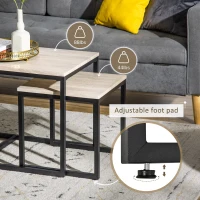 HOMCOM Nesting Coffee Table Set of 3, Modern End Tables with Black Metal Frame for Living Room Home Furniture, Natural(m-5)