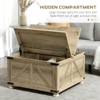 HOMCOM Farmhouse Coffee Table, Square Center Table with Flip-top Lids, Hidden Storage Compartment and Wooden Legs, Oak(m-4)