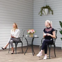 Outsunny 3 Pieces Patio Bistro Set, Cast Aluminum Outdoor Conversation Furniture Set, Coffee Table with Umbrella Hole, 2 Armchairs, Brown(m-8)