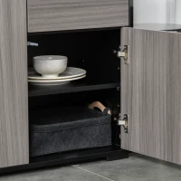 HOMCOM High Gloss Buffet Sideboard with 2 Drawers, 2 Doors and Adjustable Shelf, Kitchen Storage Cabinet with Push Open Design, Grey and Black(m-10)