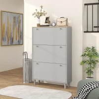 HOMCOM Entryway Shoe Storage Small Modern Flip-Flop Shoe Cabinet with 3 Flip Drawers Adjustable Shelves for 24 Pairs of Shoes, Grey(m-9)