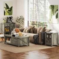 HOMCOM Rustic Barn Door Storage Cabinet Modern Farmhouse Buffet Sideboard for Kitchen & Dining Room  Dark Oak(m-10)