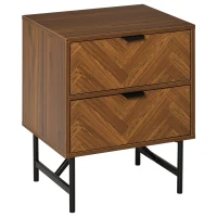 HOMCOM Bedside Table, Nightstand for Bedroom, End Side Table Dresser Storage with 2 Drawers, Walnut Brown(m-11)