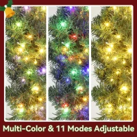 HOMCOM 36in Pre-Lit Christmas Wreath with 3D Red Bow, 11 Lighting Modes, Front Door Christmas Wreath with Remote(m-7)