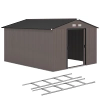 Outsunny 9' x 10.6' Garden Storage Shed w/ Foundation Kit Metal Tool Storage House w/ Double Doors Brown(m-11)