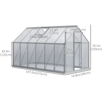 Outsunny 6' x 12' x 6.5' Walk-in Greenhouse, Polycarbonate Greenhouse with Adjustable Roof Vent, Base, Sliding Door, Clear(m-3)