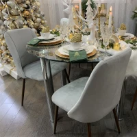 HOMCOM Upholstered Dining Chairs Set of 4, Velvet Accent Chair with Back and Wood-grain Steel Leg for Kitchen, Grey(m-9)