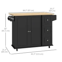 HOMCOM Kitchen Island on Wheels, Kitchen Cart with Drop Leaf, Drawers, Black(m-3)