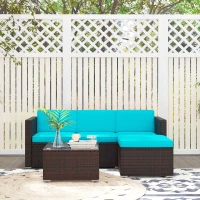 Outsunny Patio Furniture w/ Soft Cushions, Corner Sofa Sets, Turquoise(m-8)