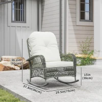 Outsunny Rattan Rocking Chair, Outdoor Wicker Patio Rocker Chair Furniture with Thick Cushions, for Garden Backyard Porch, Khaki(m-3)