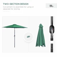 Outsunny 10' x 8' Round Market Umbrella, Patio Umbrella with Crank Handle and Tilt, Outdoor Parasol for Garden, Bench, Lawn, Green(m-6)