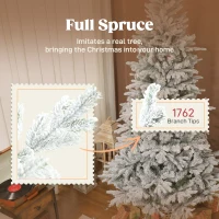 HOMCOM 7.5 ft Artificial Frosted Christmas Tree with Realistic Branches, Wide Full Spruce, Hinged Xmas Tree, Easy Assembly(m-5)
