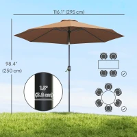 Outsunny 10' x 8' Round Market Umbrella, Patio Umbrella with Crank Handle and Tilt, Outdoor Parasol for Garden, Bench, Lawn, Coffee(m-3)