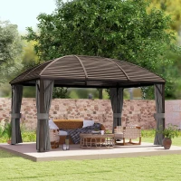 Outsunny 10' x 13' Hardtop Gazebo Aluminum Outdoor Canopy with Mesh Nettings, Curtains, Dark Grey(m-8)