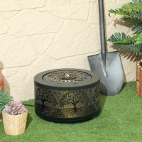 Outsunny Outdoor Water Fountain with LED Lights, 10" Tall Garden Waterfall Fountain Feature with Adjustable Flow, Black(m-1)