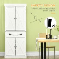 HOMCOM 72.5" Kitchen Pantry Cabinet, Freestanding Storage Cabinet with 4 Doors, Drawer and Adjustable Shelves, White(m-6)