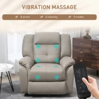 HOMCOM 8-Point Vibration Massage Recliner Chair for Living Room, PU Leather 360° Swivel Manual Reclining Sofa Rocking Chair with Remote Control, Side Pockets, Grey(m-4)