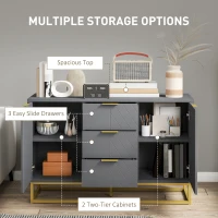 HOMCOM Sideboard Storage Cabinet with 3 Drawers, Adjustable Shelves and Doors, Kitchen Buffet Cabinet for Dining Room, Grey(m-5)