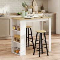 HOMCOM Bar Table Counter Height Dining Table with 3 Storage Shelves for Kitchen, Dining Room, Living Room, White(m-8)