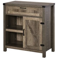 HOMCOM Rustic Barn Door Storage Cabinet Modern Farmhouse Buffet Sideboard for Kitchen & Dining Room  Dark Oak(m-11)