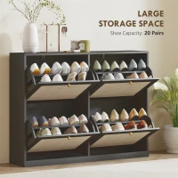 HOMCOM Narrow Shoe Storage Cabinet, Rattan Shoe Cabinet with 4 Flip Drawers and Adjustable Shelves for 20 Pairs, Black(m-4)