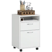 HOMCOM 24" Small Filing Cabinet with Open Compartment, Drawer and Wheels, Home Office Storage Cabinet, White(m-2)