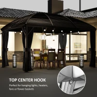 Outsunny 10' x 13' Hardtop Gazebo Aluminum Outdoor Canopy with Mesh Nettings, Curtains, Dark Grey(m-6)