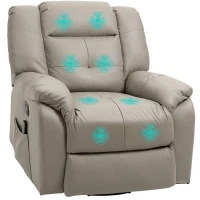 HOMCOM 8-Point Vibration Massage Recliner Chair for Living Room, PU Leather 360° Swivel Manual Reclining Sofa Rocking Chair with Remote Control, Side Pockets, Grey(m-2)