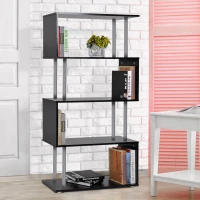 HOMCOM 5-Tiers Geometric Wooden Bookcase S-Shaped Storage Bookshelf Display with Metal Frame for Living Room, Bedroom, Home Office, Black(m-8)
