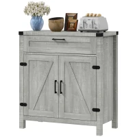 HOMCOM Farmhouse Kitchen Storage Cabinet, Sideboard Buffet Cabinet with 2 Rustic Barn Doors and Drawer, Grey(m-2)