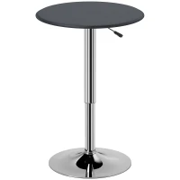 HOMCOM Modern Round Bar Table Adjustment Height Home Pub Bistro Desk Faux Leather Covered Wooden Top Chrome Base Black(m-2)