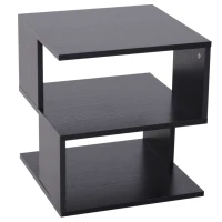 HOMCOM Modern Square 3 Tier Wood Coffee Side Table Storage Shelf Rack End Table Home Office Living Room Small Desk Black(m-11)
