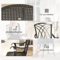 Outsunny 3 Pieces Patio Bistro Set, Cast Aluminum Outdoor Conversation Furniture Set, Coffee Table with Umbrella Hole, 2 Armchairs, Brown(m-9)